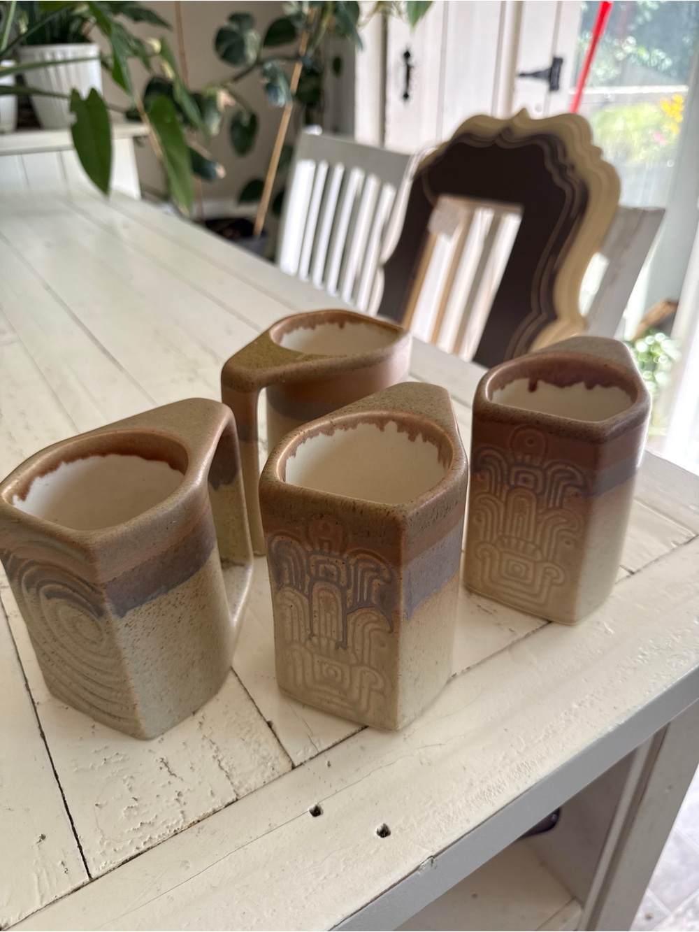 Vintage 1970s Mexican Rodolfo Padilla Drip Glaze Stoneware Mugs - Set of 4